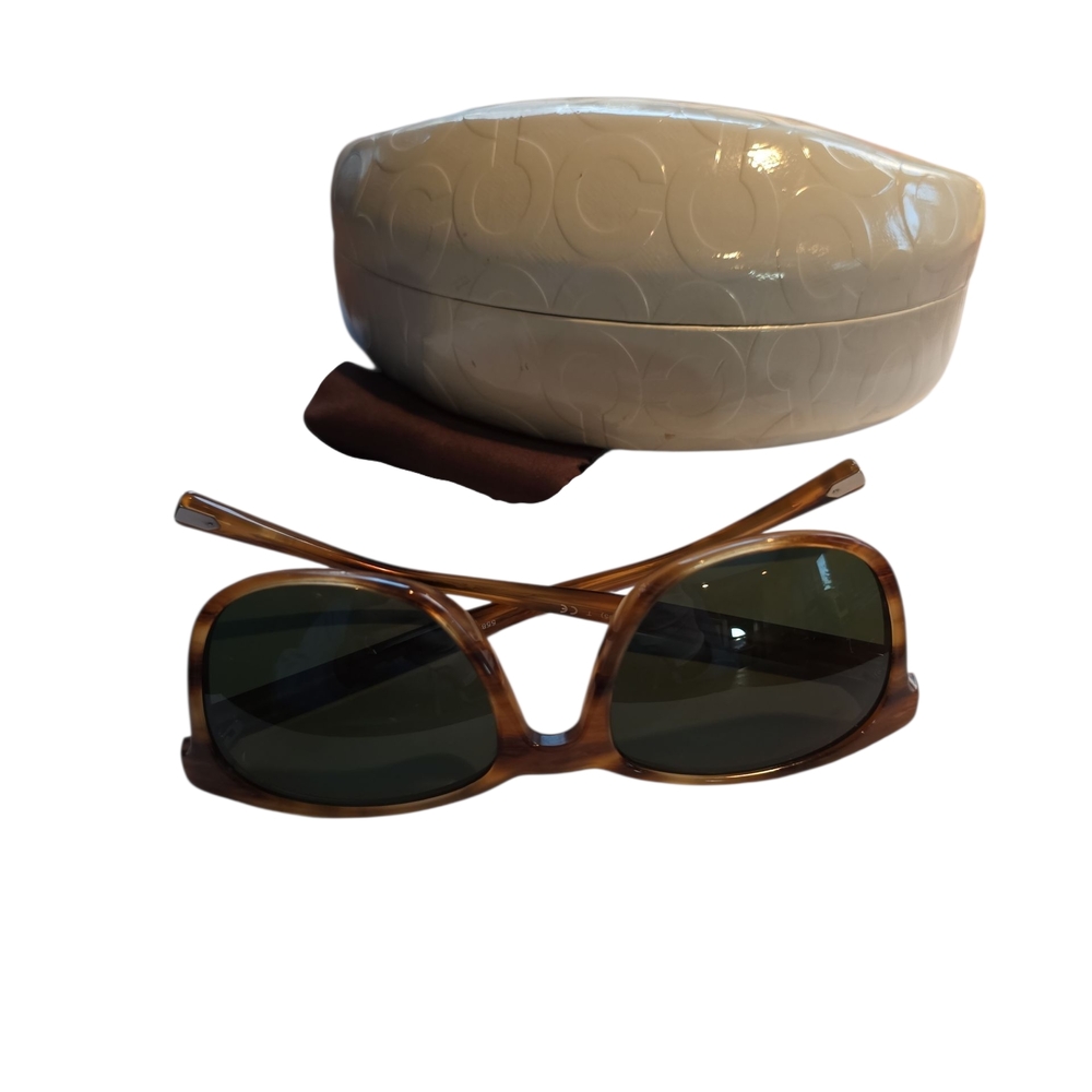 Coach Brown Tortoise Sunglasses with  Green Lenses And Case